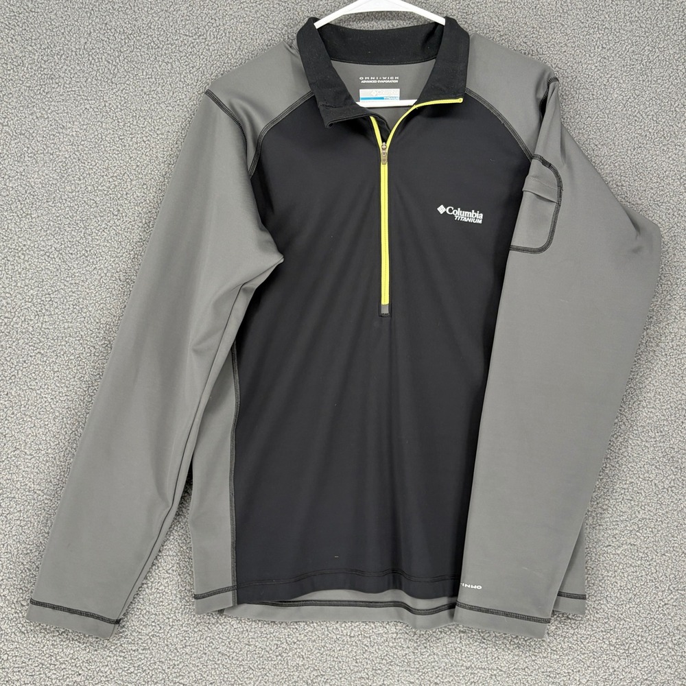 Columbia Titanium Omni-Wick Mens Medium Gray Black 1/4 Zip Pullover Activewear